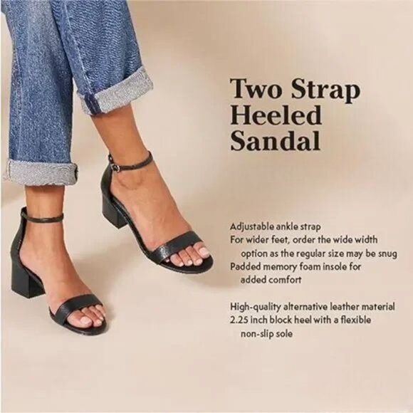 Amazon Essentials Black Two Strap Heeled Sandals Adjustable Ankle Strap Size 13W - Picture 5 of 9